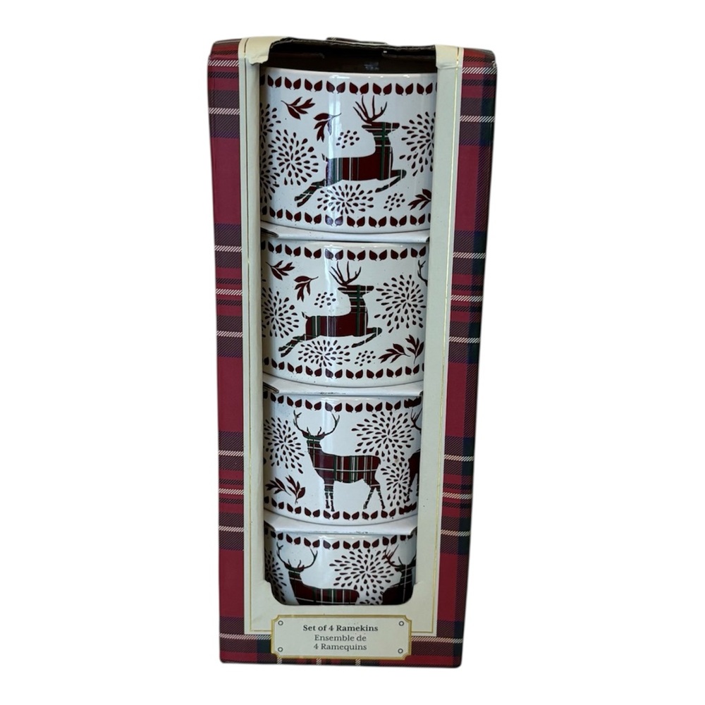 NEW The Bakeshop Holiday Christmas Reindeer  Ramekin Set Of Four